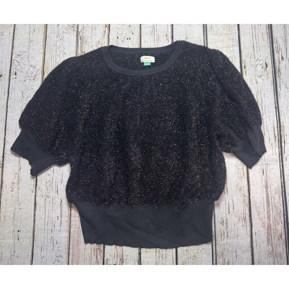 Anthropologie Maeve Short Sleeve Sparkly Sweater Pullover Top in‎ Black Size 2X